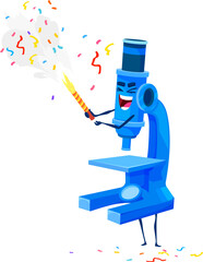 Holiday birthday celebration, cartoon microscope