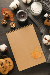 Concept of Hygge, warm and cozy composition, space for text