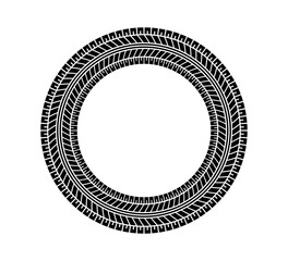 Auto tire tread circle frame. Car and motorcycle tire pattern, wheel tyre tread track print. Black tyre round border. Vector illustration isolated on white background. © Elena Pimukova