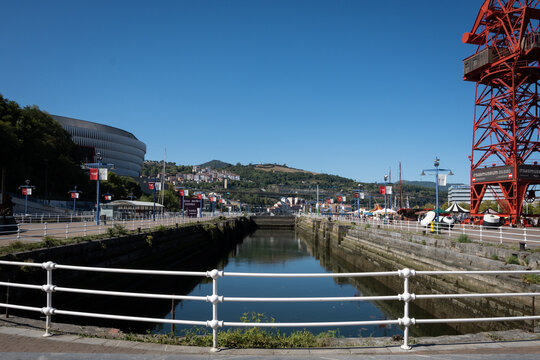 tidal dock near the Carola Crane or carola garabia in basque which is named after a pretty woman that halted work in the shipyard where the crane now is