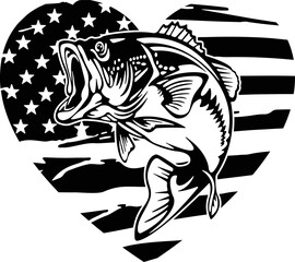 Bass Fish Usa Flag Distressed