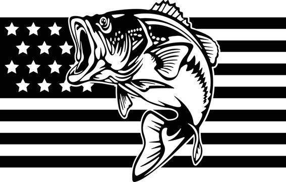 Bass Fish Usa Flag Distressed