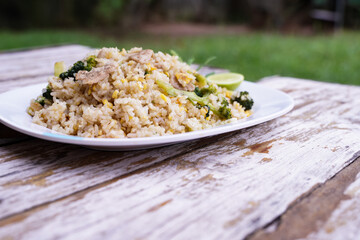 Fried rice is an easy and delicious dish.  consisting of eggs  Pork and broccoli and still affordable during bad economic times.