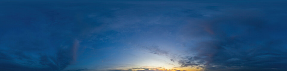 Dramatic sunset sky panorama with Cumulus clouds. Seamless hdr 360 pano in spherical...