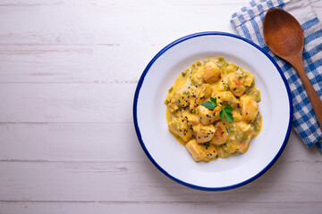 Chicken curry cooked with cream. Typical Indian recipe.