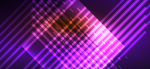 Background wallpaper neon glowing lines and geometric shapes. Dark wallpaper for concept of AI technology, blockchain, communication, 5G, science, business and technology