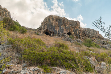 Mountain  nature in the national reserve - Nahal Mearot Nature Preserve, near Haifa, in northern Israel