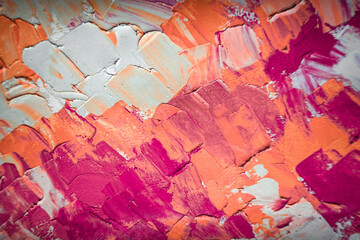 Abstract pink, orange and white background oil painting. Magenta brush strokes on paper. Template for card, invitation. Copy space for text, design art work or product. Red oil abstract backdrop.