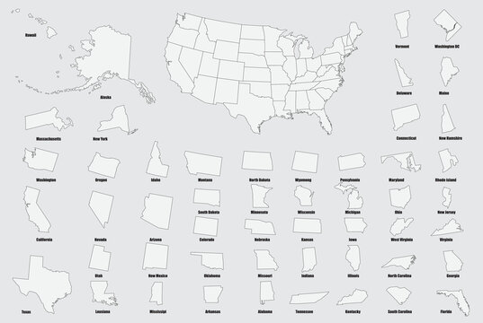 United states of America with each state map on USA flag.