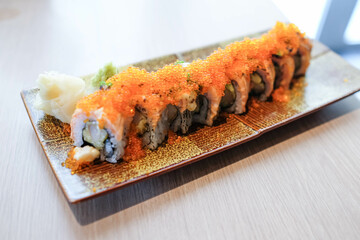 California maki sushi or California roll at Japanese restaurant.
