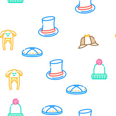 Headgear Stylish Head Clothes vector seamless pattern thin line illustration