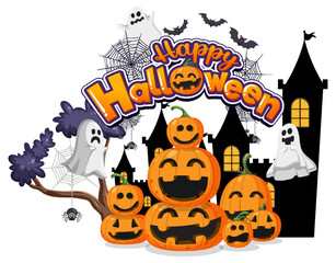 Happy Halloween Text Logo Cartoon Concept