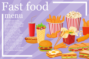 Fast food menu.Order card and poster for street food and restaurants.Vector illustration.