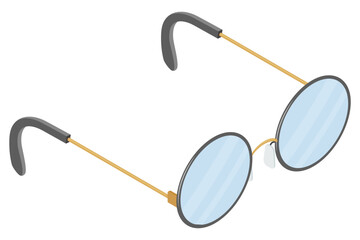 Round sunglasses .Isometric image of round glasses on a white background.Vector illustration.
