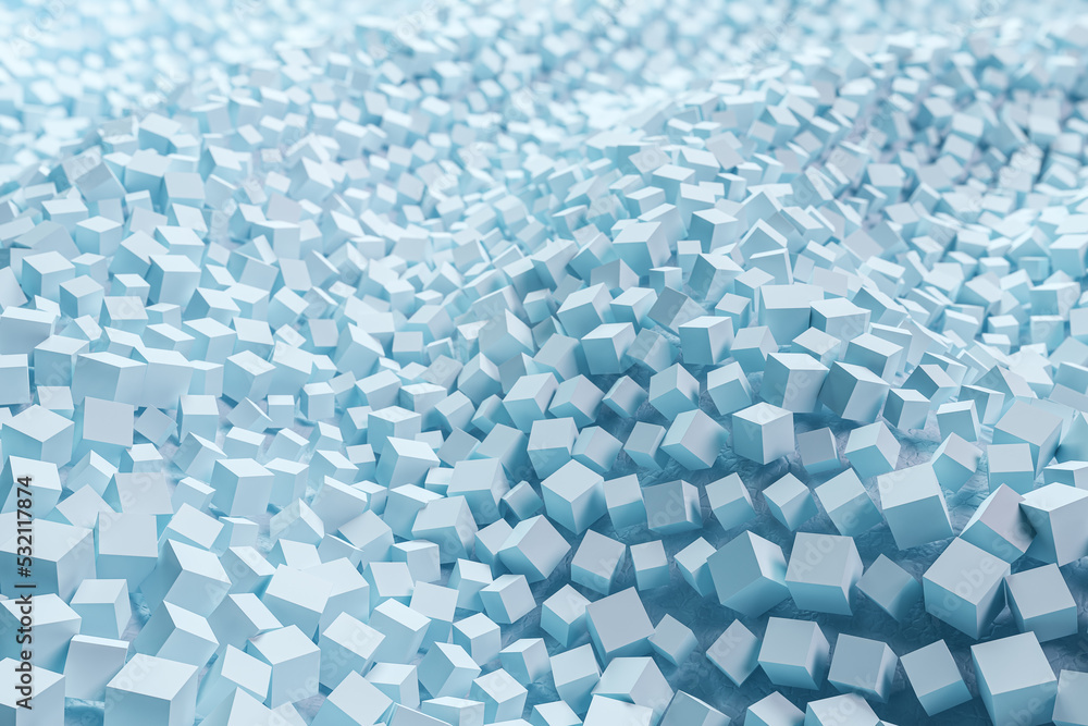 Aufkleber Abstract light cubic backdrop. Big data and internet connection, landing page concept. 3D Rendering.
