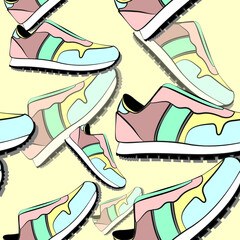 flat vector illustration design of retro sneakers pattern. Can be use for printing media