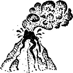 Eruption Volcano Dotwork. Vector Illustration of Hand Drawn Objects.