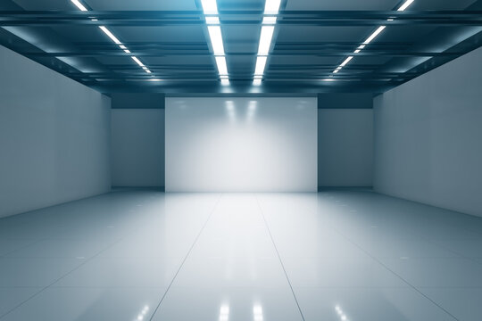 Light futuristic gallery interior with mock up place. 3D Rendering.
