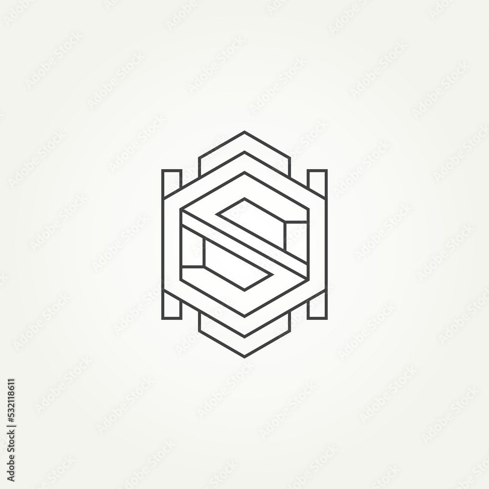 Wall mural abstract minimalist geometric letter s line art icon logo template vector illustration design. simpl