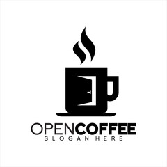 Vector coffee cafe design logo with open door concept.
