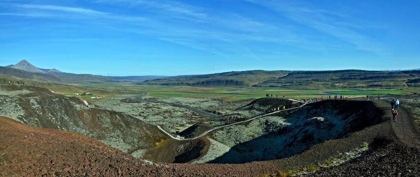 Iceland-panoramic view of the Grabrok Crater and its surroundings