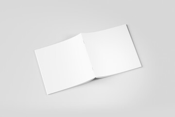 Blank square brochure magazine isolated on grey, with changeable background for mockup. 3d render