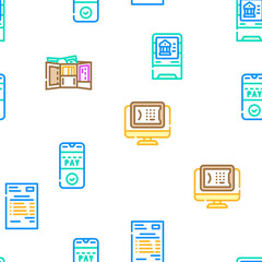 E-banking And Contactless Payment vector seamless pattern thin line illustration
