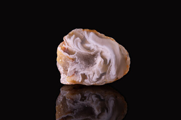 Chalcedony geode mineral crystal shard with a polished surface