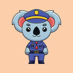 cute police koala cartoon doodle art hand drawn concept vector kawaii icon illustration