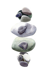 Set of watercolor sea stones. Hand painted illustration. Isolated on transparent.