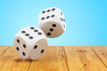 Dice on the wooden table. 3D rendering