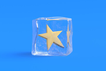 Star in ice cube. 3d illustration