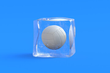 Volleyball ball in ice cube. 3d illustration