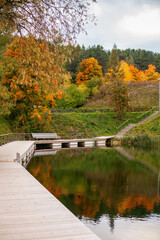 Vertical autumn landscape in the park in Vilnius