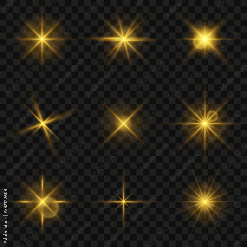 Leinwandbilder glowing star light effect collection. light effect of sparkling stars and bright flashes. golden spa