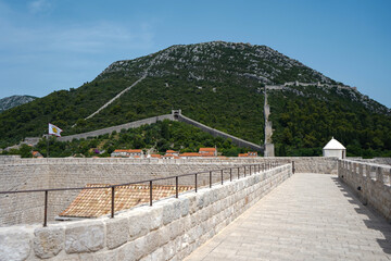 View on Ston defensive walls, the second longest city wall in the world, after the Great Wall of...