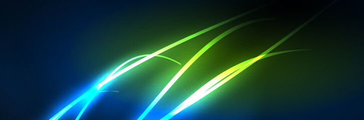 Blue neon glowing lines, magic energy space light concept, abstract background wallpaper design