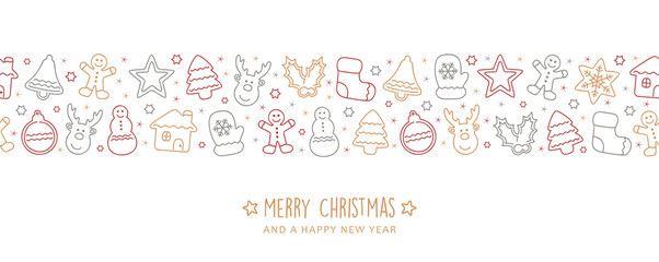 Fototapeta na wymiar christmas card with winter decoration border gingerbread