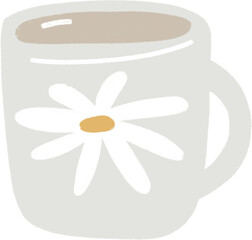 Cup of tea with chamomile isolated clipart image. Relaxation and spasm treatment natural drink.