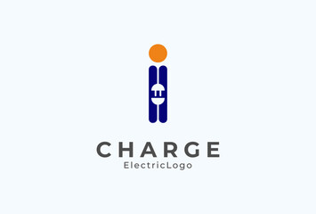 Letter I Electric Plug Logo, Letter I and Plug combination, flat design logo template, vector illustration
