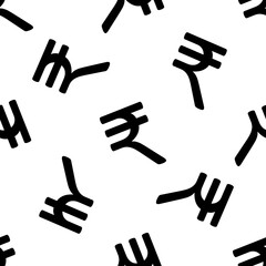 Indian rupee symbol vector pattern seamless background. Black white monochrome backdrop with tossed currency icons. Finance repeat. Graphic resource. All over print for money,business, economy