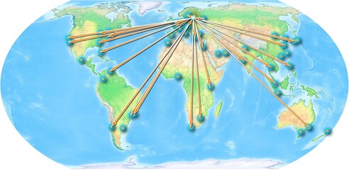 Latvia concept map centered on Europe and Africa, export concept map for Latvia on white background suitable for export concepts. File is suitable for digital editing and large size prints.