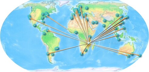 Malawi concept map centered on Europe and Africa, export concept map for Malawi on white background suitable for export concepts. File is suitable for digital editing and large size prints.