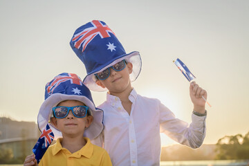 Two happy Australian boys celebrating Australia Day
