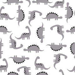 Simple dinosaur pattern. Cute grey dinosaurs. White background. Vector texture. Elegant fashion print for Wallpaper.