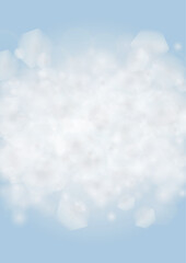 Vector Magical Glowing Background with Silver and Purple Falling Hexagon on Blue. Falling Snow. Glittery Confetti Frame. Christmas and New Year Design. Winter Sky with Bokeh Snowfall.