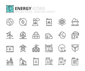 Simple set of outline icons about energy