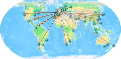 Spain concept map centered on Europe and Africa, export concept map for Spain on white background suitable for export concepts. File is suitable for digital editing and large size prints.