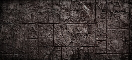 Grunge Dark Brownish Tiled Wall Background or Backdrop. Web Banner