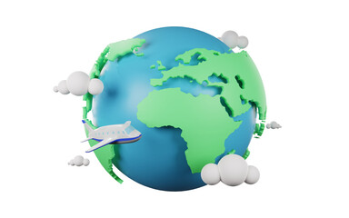 world map 3D rendering isolated object, World planet, global warming, globe and plane.